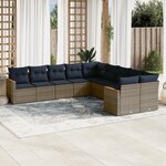 vidaXL Salon de jardin 10 Pièces avec coussins gris résine tressée