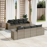 vidaXL Salon de jardin 9 Pièces avec coussins gris résine tressée