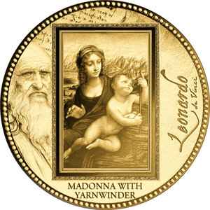 Monnaie MADONNA WITH YARNWINDER Da Vinci 1/200 Oz Or 5000 Francs Gabon