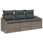 vidaXL Ensemble de Salle à Manger de Jardin 3 Pièces avec Coussins Gris Poly Rattan