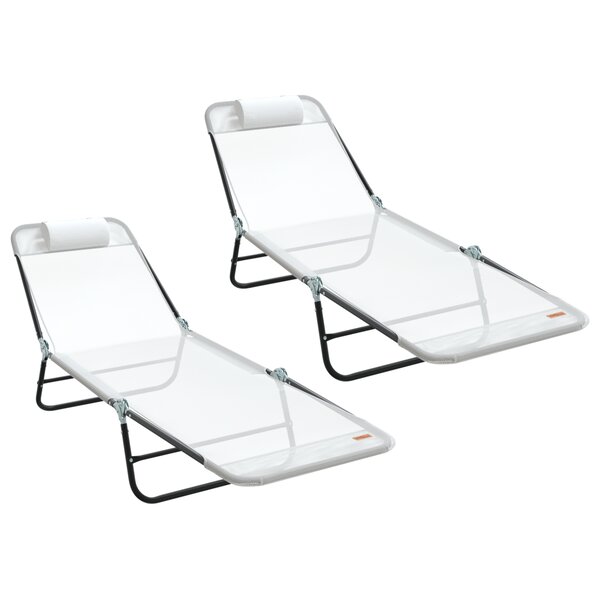 vidaXL Chaises longues pliantes 2 Pièces avec repose-tête crème Textilène