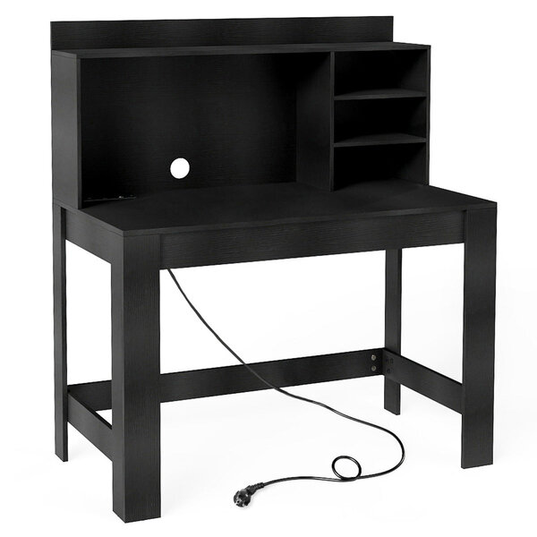 Bureau d'ordinateur avec bibliothèque 108 x 60 x 125 cm multiprise intégrée design moderne en MDF noir 20_0015637