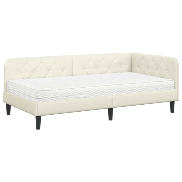 vidaXL Cadre de lit d'angle Crème 90 x 190 cm Velours
