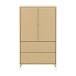 Flexa SAGA Armoire 2 portes et 2 tiroirs a facades rainurees Beige sable Oat Pieds metalliques et boutons Oat