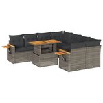 vidaXL Salon de jardin avec coussins 9 Pièces gris résine tressée acacia