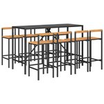 vidaXL Ensemble de bar jardin 9 Pièces noir poly rotin/bois massif acacia