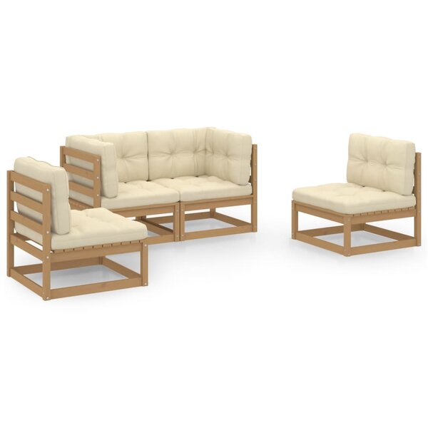 vidaXL Salon de jardin 4 Pièces avec coussins Bois de pin massif