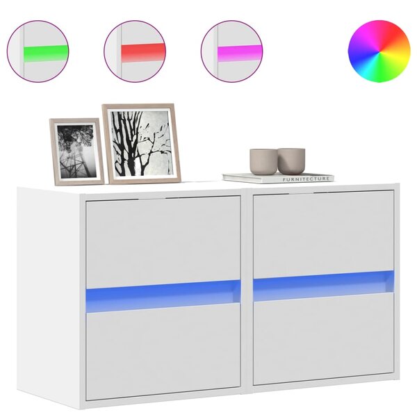 vidaXL Meubles TV muraux avec lumières LED 2 Pièces blanc 41x31x45 cm