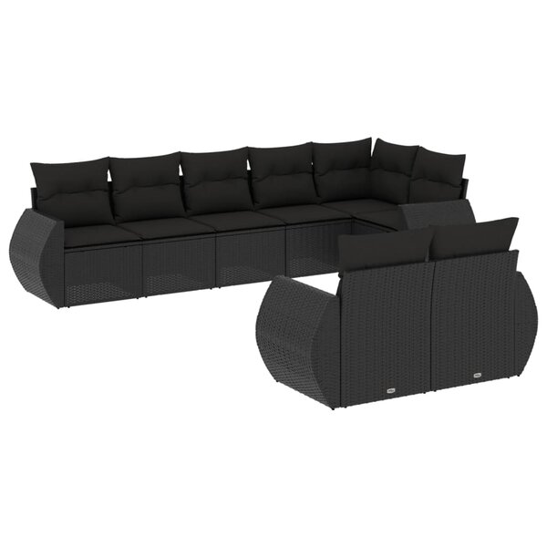 vidaXL Salon de jardin 8 Pièces avec coussins noir résine tressée