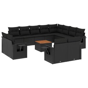 vidaXL Salon de jardin avec coussins 13 Pièces noir résine tressée