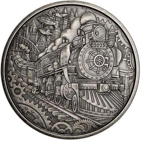 Pièce de monnaie en Argent 50 Dollars g 94.25 Millésime 2025 STEAM LOCOMOTIVE