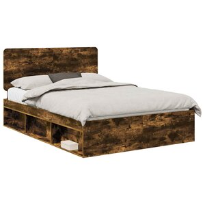vidaXL Cadre de lit Chêne fumé 150 x 200 cm Bois de pin massif