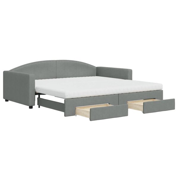 vidaXL Lit de jour avec gigogne et tiroirs gris foncé 100x200 cm tissu