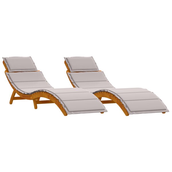 Chaises longues vidaXL avec coussins 2 Pièces Taupe en bois massif d'acacia