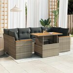 vidaXL Salon de jardin avec coussins 6 Pièces gris résine tressée acacia