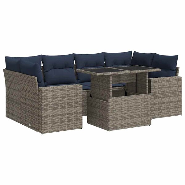 vidaXL Salon de jardin avec coussins 7 Pièces gris résine tressée acacia