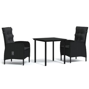 vidaXL Ensemble à manger de jardin avec coussins 3 Pièces noir
