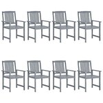 vidaXL Chaises de jardin et coussins lot de 8 Bois acacia solide Gris