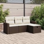 vidaXL Salon de jardin 4 Pièces avec coussins marron résine tressée