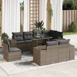 vidaXL Salon de jardin 9 Pièces avec coussins gris résine tressée