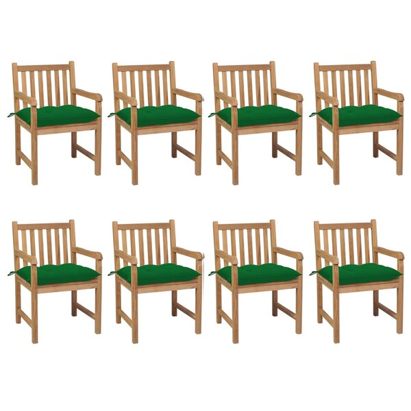 vidaXL Chaises de jardin lot de 8 avec coussins vert Bois teck solide
