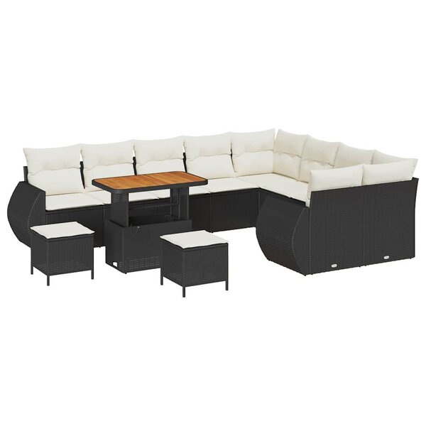 vidaXL Ensemble de canapé de jardin 12 Pièces Noir polyrotin