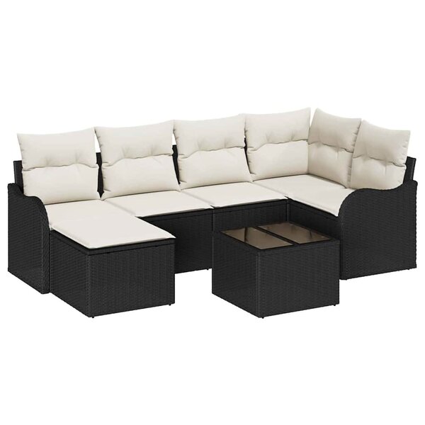 vidaXL Ensemble de canapé de jardin 7 Pièces Noir  blanc Poly rotin