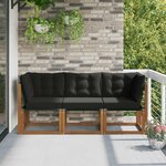 vidaXL Canapé d’extérieur milieu et coin avec coussin 3 Pièce Naturel