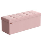 Banc de rangement pliable pouf coffre bout de lit banquette 110 x 38 x 38 cm tissu façon lin charge 300 kg pour entrée chambre salon rose 12_0004156