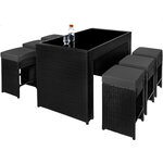 Tectake salon de jardin ibiza 6 places avec 2 sets de housses + housse de protection - noir