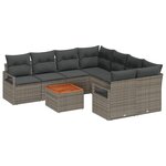 Ensemble de Canapés de Jardin de 9 Pièces avec Coussins en Rotin Poly Gris Acacia