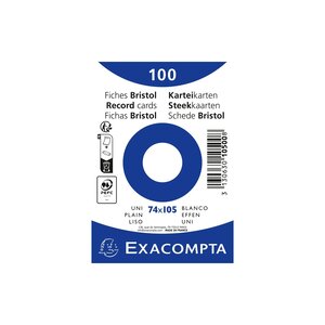 Paquet 100 Fiches Sous Film - Bristol Uni Non Perforé 74x105mm - Blanc - X 40 - Exacompta