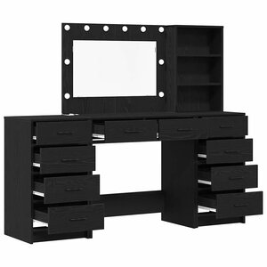 vidaXL Table de Toilette 3 Pièces Chêne noir Bois d'ingénierie