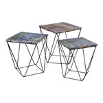 Table d'appoint en bois de manguier finition marbre bleu