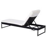 Lot de 2 transats bains de soleil design - grand confort - matelas déhoussable crème  inclinaison réglable multi-positions - table basse - résine tressée 4 fils noir