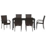 vidaXL Ensemble de salle à manger pour jardin 7 Pièces Marron Poly rotin