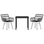 vidaXL Ensemble de salle à manger pour jardin 3 Pièces Noir Poly rotin