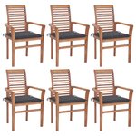 vidaXL Chaises à manger lot de 6 avec coussins anthracite Teck solide