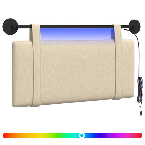 vidaXL Tête de lit suspendue Avec lumière LED Crème Tissu
