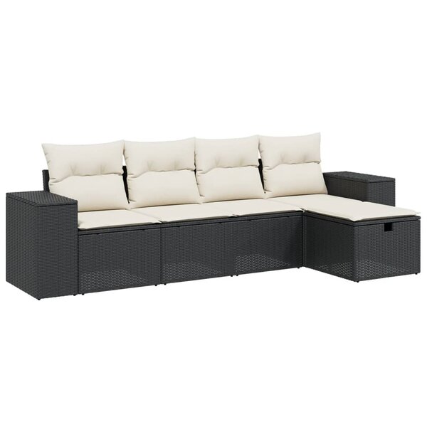 vidaXL Salon de jardin 5 Pièces avec coussins noir résine tressée