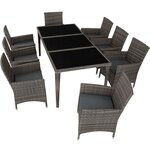 Salon de jardin rotin résine tressé synthétique 8 places avec 2 sets de housses + housse de protection gris 2108081