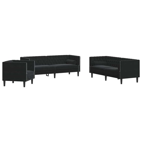 vidaXL Canapé de salon 3 Pièces Noir 194 x 74 5 x 70 5 cm Velours