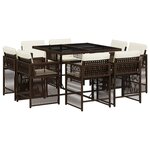 vidaXL Ensemble à manger de jardin et coussins 9 Pièces marron poly rotin