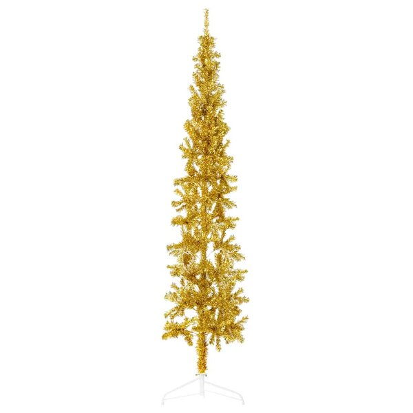 vidaXL Demi sapin de Noël artificiel mince avec support Doré 240 cm