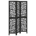 vidaXL Cloison de séparation 3 panneaux noir bois de paulownia massif