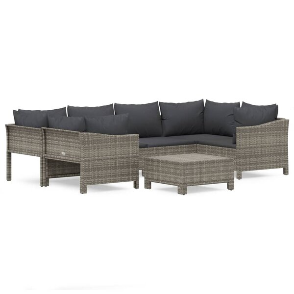 vidaXL Salon de jardin 7 Pièces avec coussins Gris Résine tressée