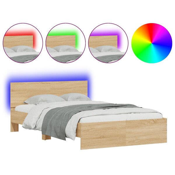 vidaXL Cadre de lit avec tête de lit et LED chêne sonoma 120x190 cm