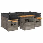 vidaXL Salon de jardin avec coussins 7 Pièces gris résine tressée acacia