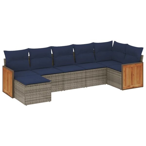 vidaXL Salon de jardin 7 Pièces avec coussins gris résine tressée
