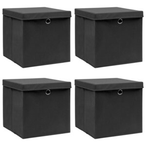 vidaXL Boîtes de rangement avec couvercle 4 Pièces Noir 32x32x32 cm Tissu